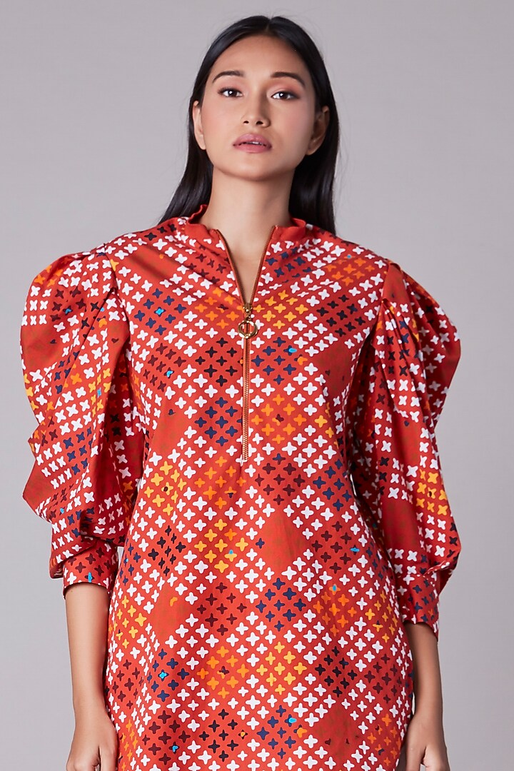 Orange Abstract Printed Blouse  by Saaksha & Kinni at Pernia's Pop Up Shop