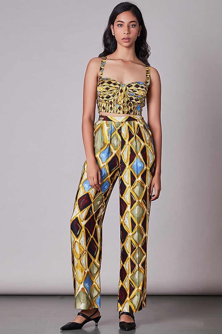Multi-Colored Diamond Printed Trousers by Saaksha & Kinni