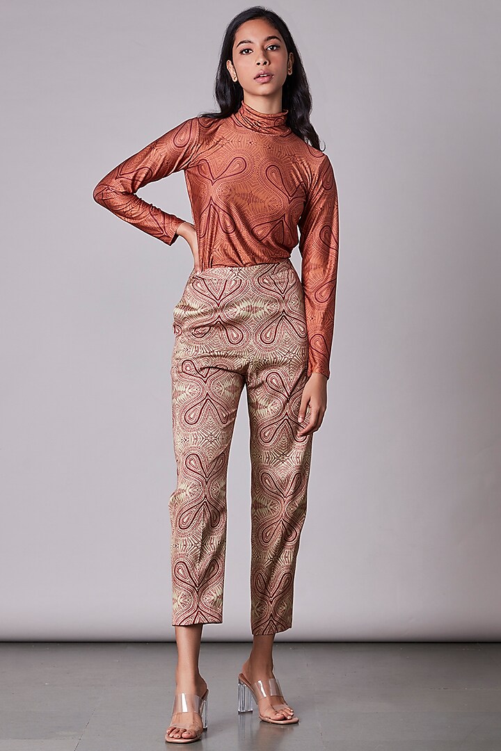 Multi-Colored Satin Printed Trousers by Saaksha & Kinni