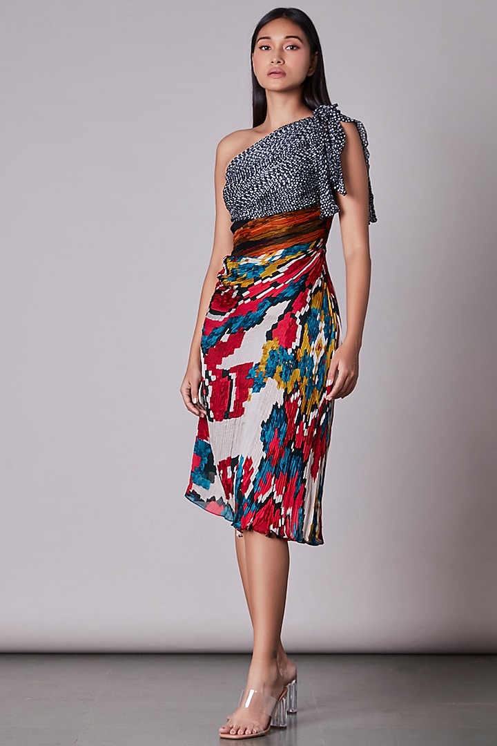 Multi-Colored Chiffon Printed Hand-Pleated Dress by Saaksha & Kinni at Pernia's Pop Up Shop