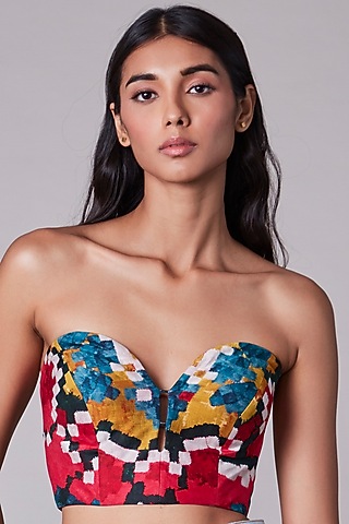 Multi-Colored Ikat Printed Bustier by Saaksha & Kinni