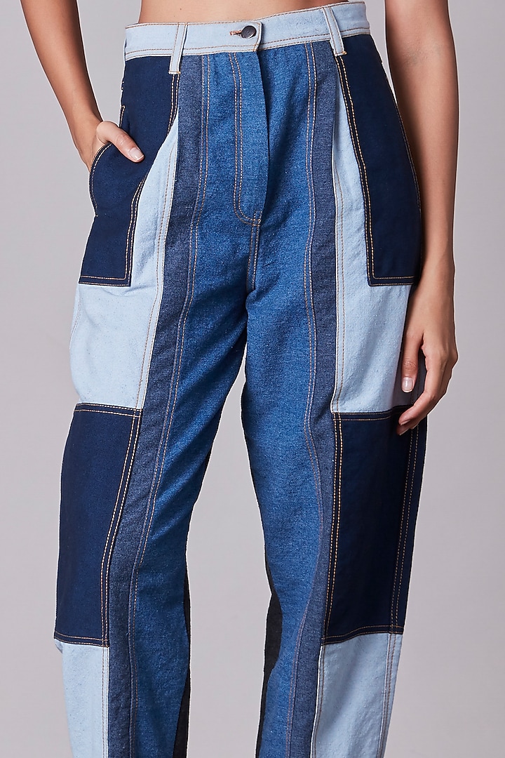 Blue Denim Jeans With Patchwork by Saaksha & Kinni