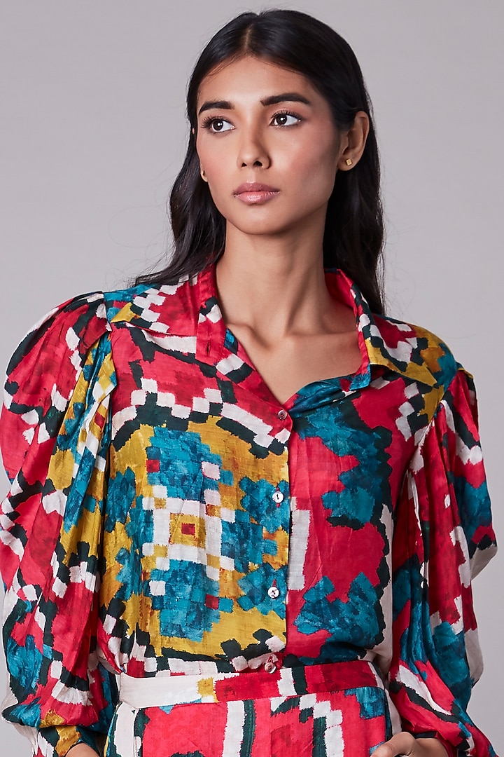 Multi-Colored Ikat Printed Shirt Design by Saaksha & Kinni at Pernia's ...