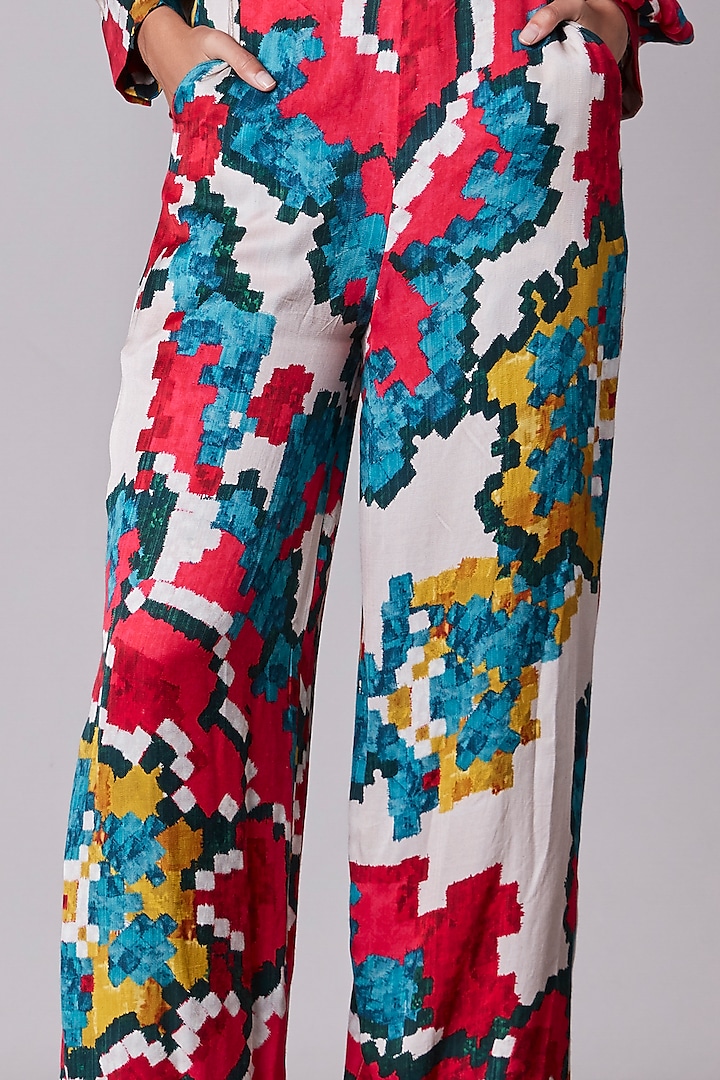 Multi-Colored Ikat Printed Trousers by Saaksha & Kinni