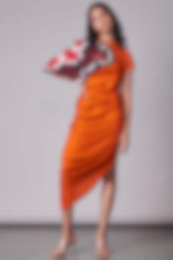 Orange Satin Draped Dress by Saaksha & Kinni
