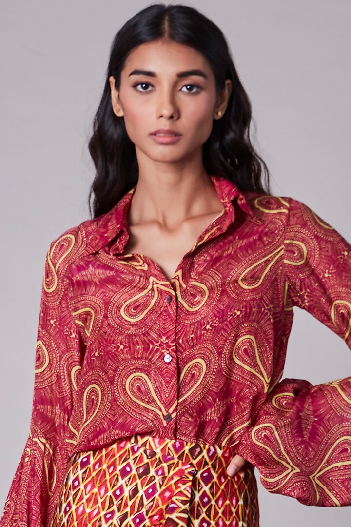 Pink Printed Blouse by Saaksha & Kinni at Pernia's Pop Up Shop