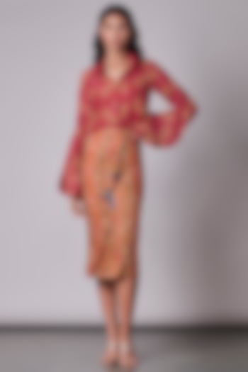 Pink & Orange Printed Wrap Skirt by Saaksha & Kinni