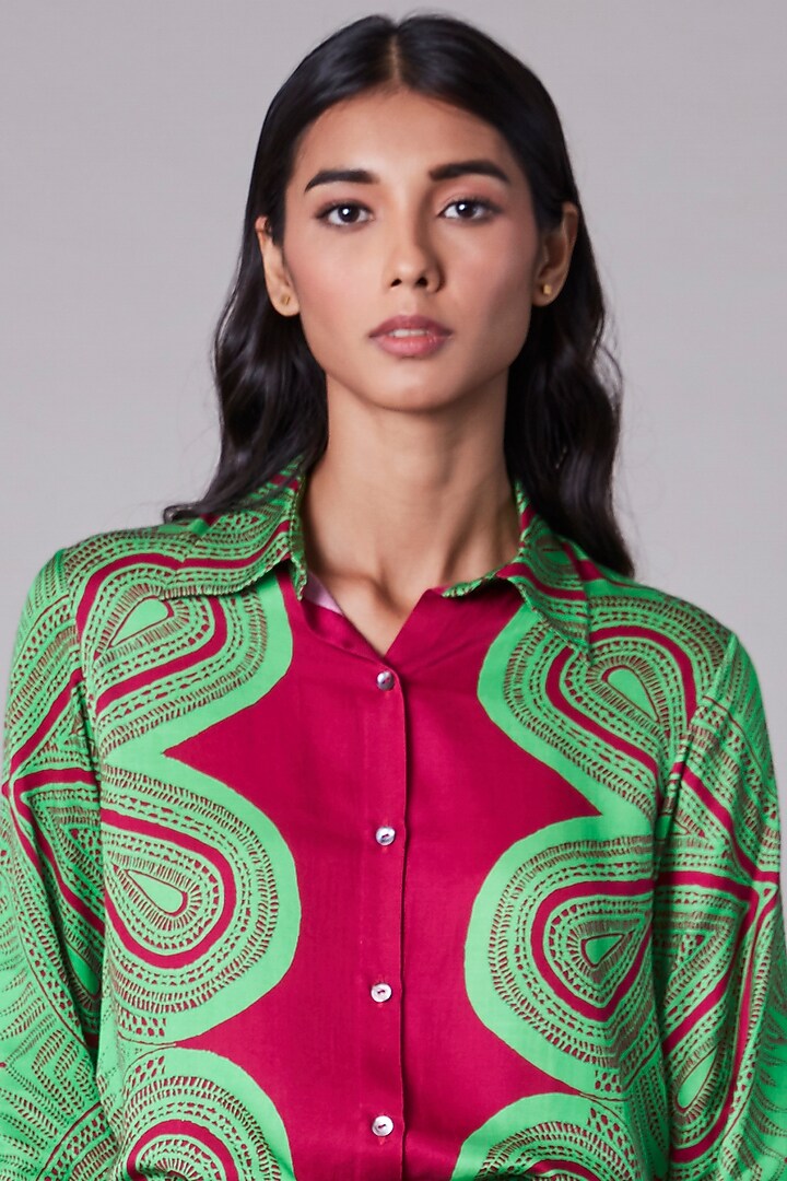 Green & Pink Printed Shirt by Saaksha & Kinni at Pernia's Pop Up Shop