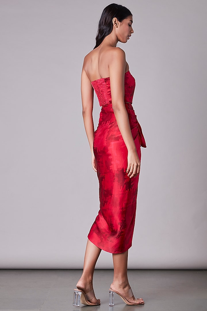 Cherry Satin Printed Asymmetrical Wrap Skirt by Saaksha & Kinni at Pernia's Pop Up Shop
