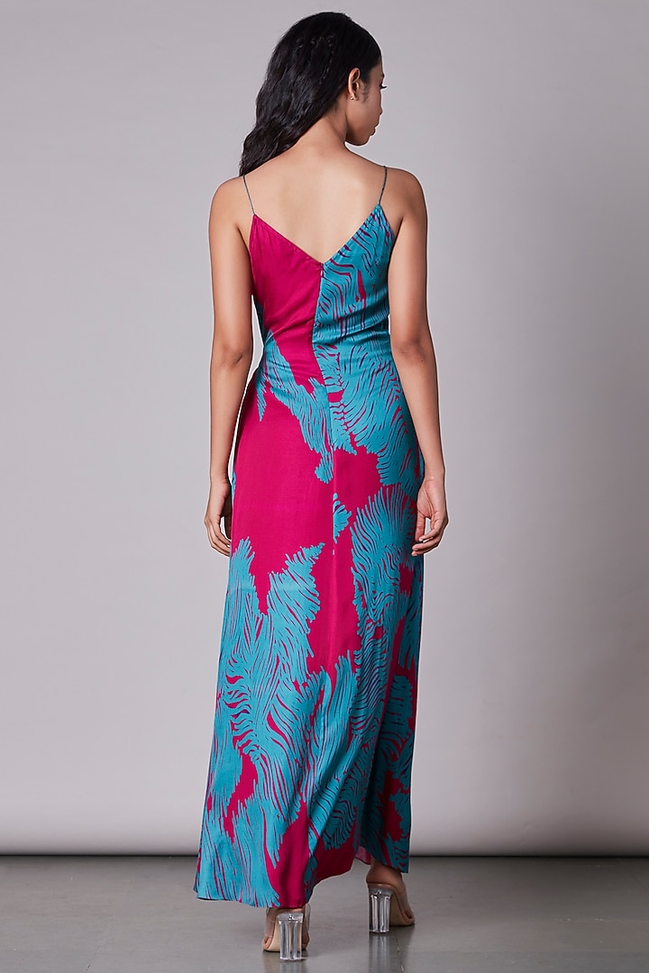 Pink & Turquoise Printed Overlap Vacation Dress by Saaksha & Kinni at Pernia's Pop Up Shop