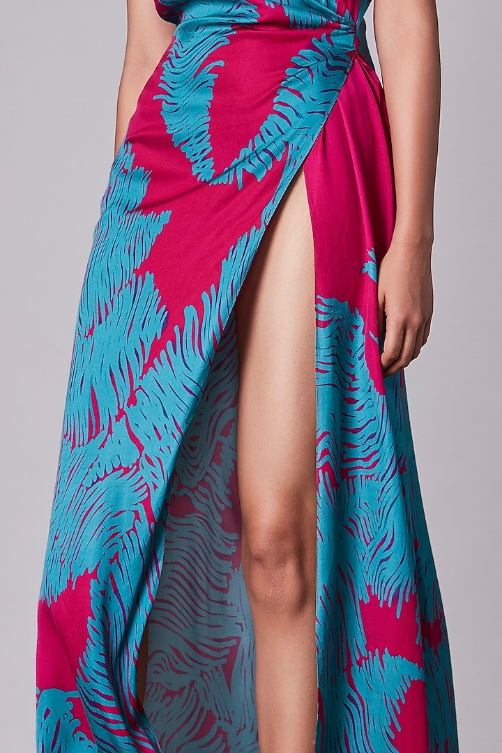 Pink & Turquoise Printed Overlap Vacation Dress by Saaksha & Kinni at Pernia's Pop Up Shop
