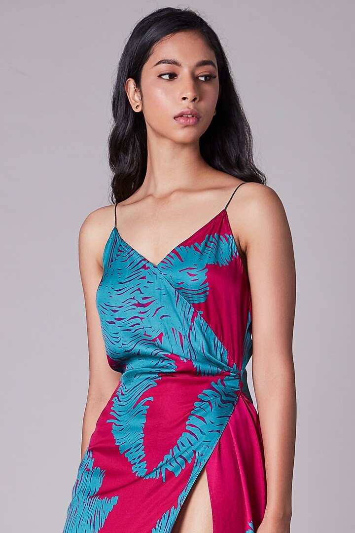 Pink & Turquoise Printed Overlap Vacation Dress by Saaksha & Kinni at Pernia's Pop Up Shop