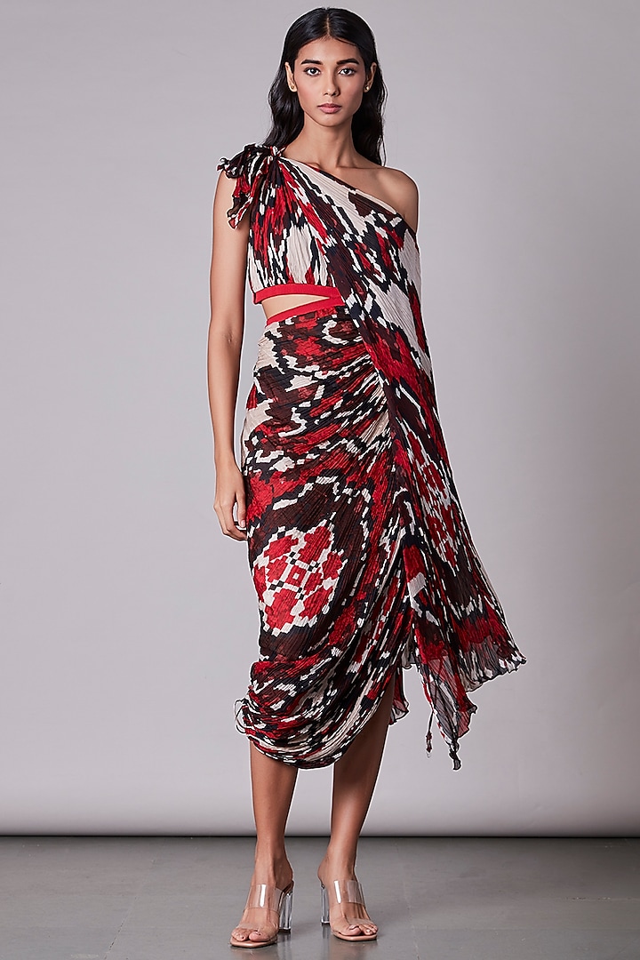 Multi-Coloured Printed Kaftan Draped Dress by Saaksha & Kinni