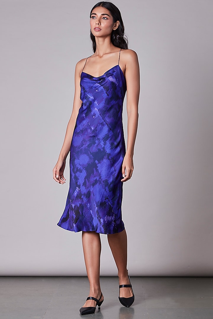 Purple Chiffon Printed Slip Dress by Saaksha & Kinni at Pernia's Pop Up Shop