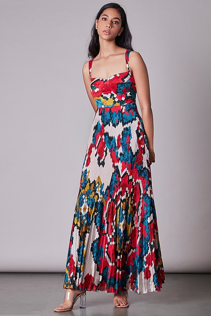 Multi-Colored Ikat Printed Dress by Saaksha & Kinni