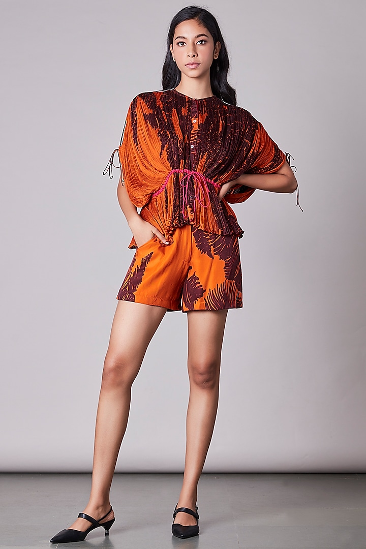 Orange Satin High-Waisted Shorts by Saaksha & Kinni