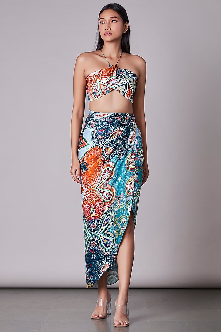 Multi-Colored Printed Wrap Skirt by Saaksha & Kinni
