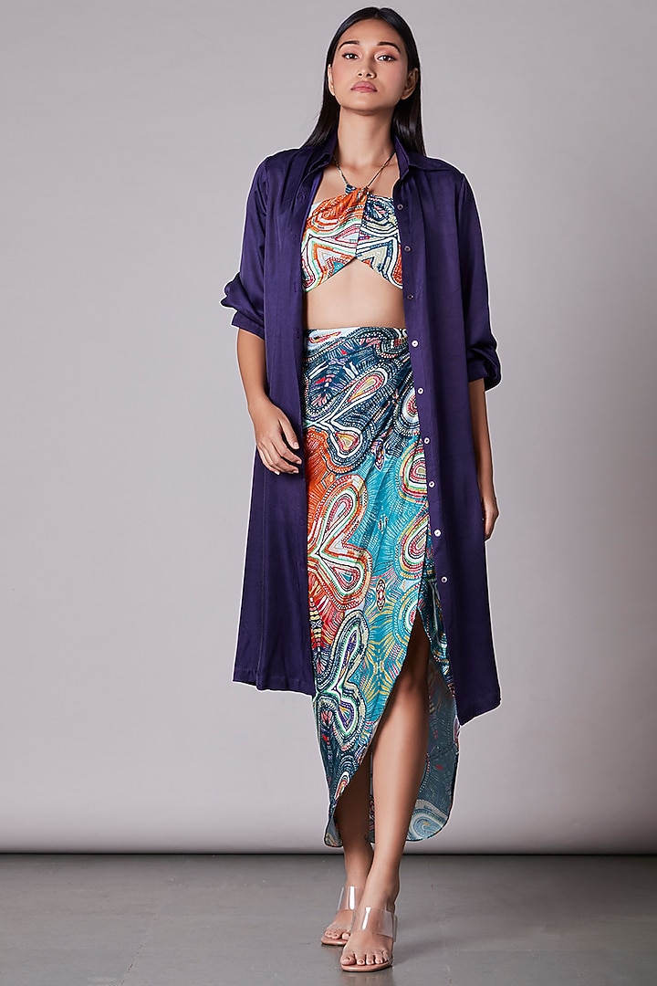 Purple Satin Oversized Shirt by Saaksha & Kinni at Pernia's Pop Up Shop