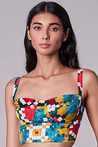 Multi-Colored Ikat Printed Bustier by Saaksha & Kinni