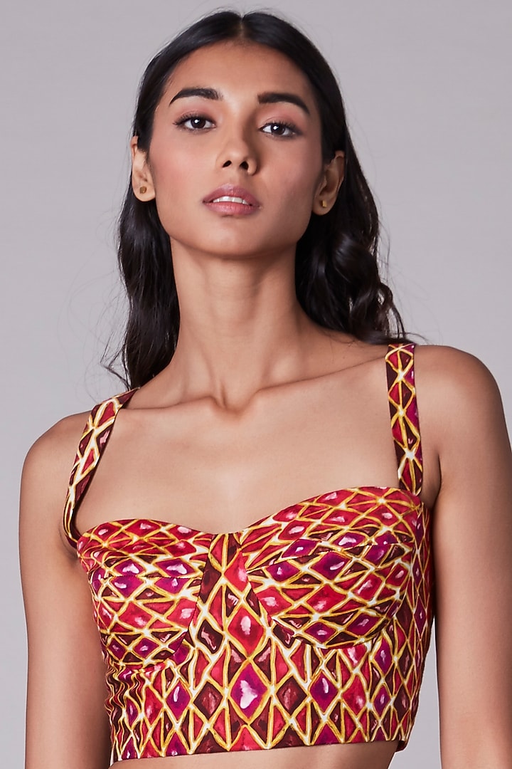 Pink & Orange Printed Bustier by Saaksha & Kinni at Pernia's Pop Up Shop