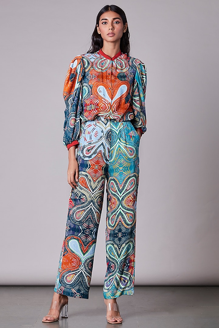 Multi-Colored Satin Trousers by Saaksha & Kinni at Pernia's Pop Up Shop