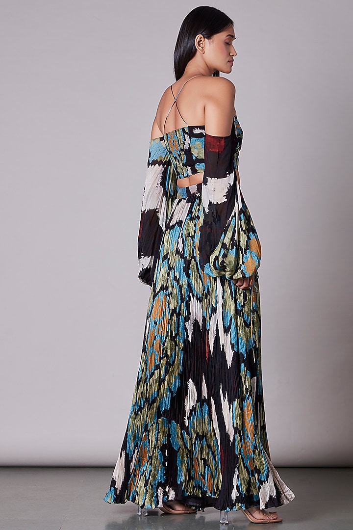 Multi-Colored Ikat Printed Hand Micro Pleated Blouse by Saaksha & Kinni at Pernia's Pop Up Shop