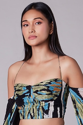 Multi-Colored Ikat Printed Hand Micro Pleated Blouse by Saaksha & Kinni