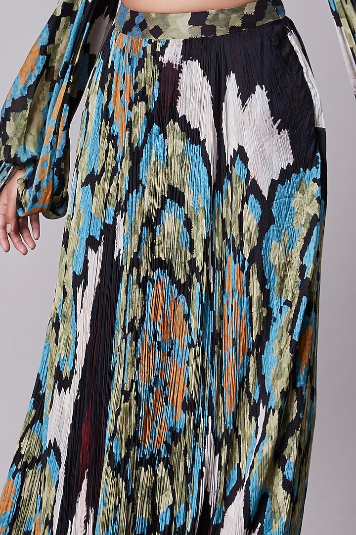 Multi-Colored Ikat Printed Hand Micro Pleated Skirt by Saaksha & Kinni