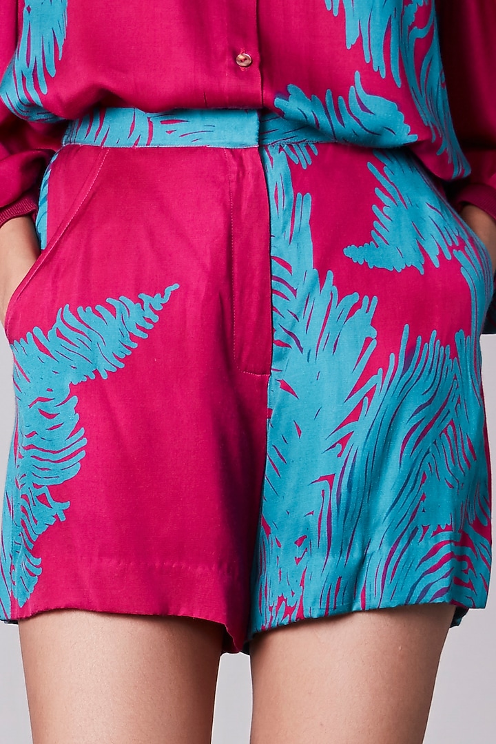 Pink & Turquoise Printed High-Waisted Shorts by Saaksha & Kinni at Pernia's Pop Up Shop