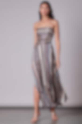 Multi-Colored Printed Hand Micro Pleated Asymmetrical Dress by Saaksha & Kinni