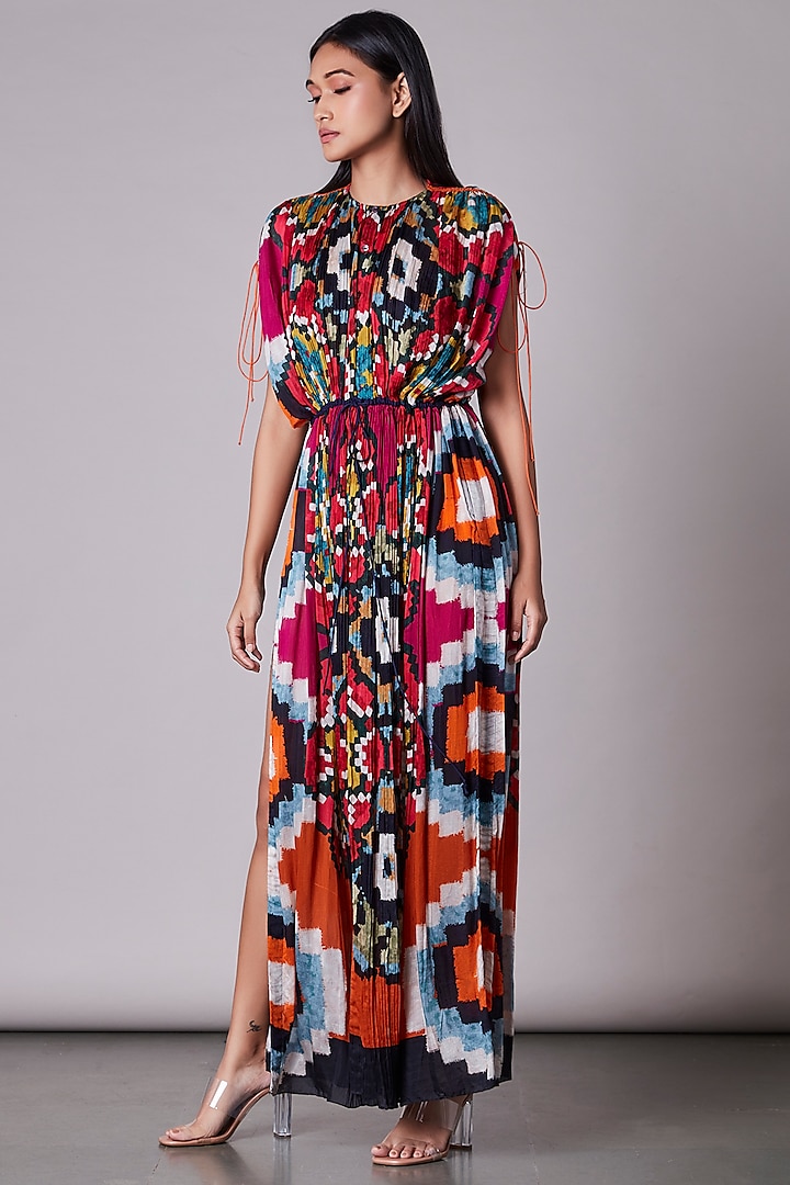 Multi-Colored Hand Micro Pleated Kaftan Dress by Saaksha & Kinni