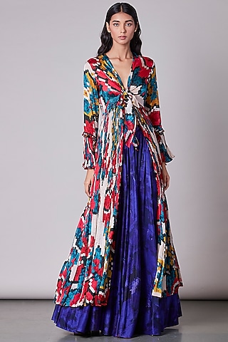 Multi-Colored Printed Hand Micro Pleated Blouse by Saaksha & Kinni