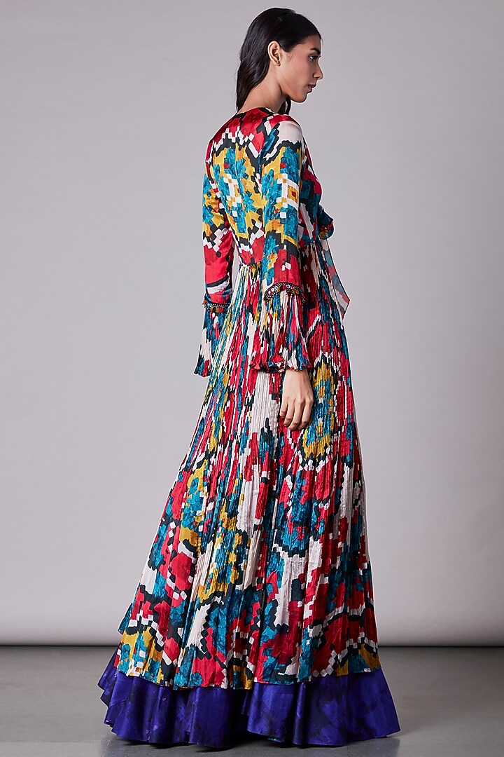 Multi-Colored Printed Hand Micro Pleated Blouse by Saaksha & Kinni at Pernia's Pop Up Shop