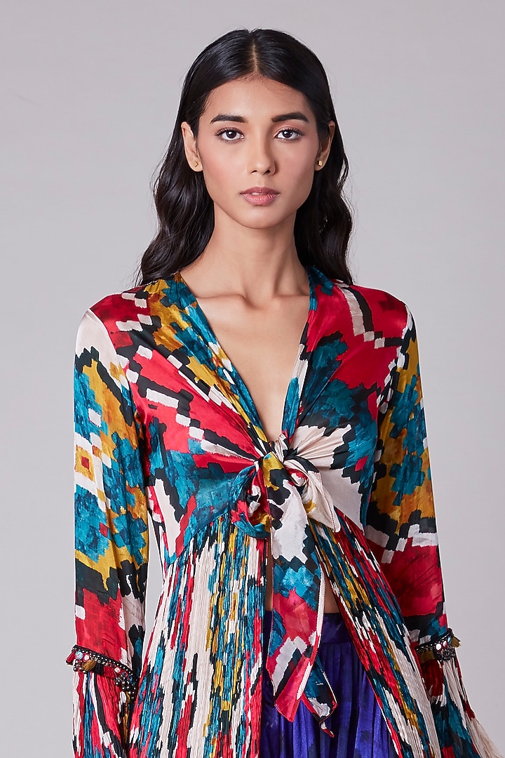 Multi-Colored Printed Hand Micro Pleated Blouse by Saaksha & Kinni at Pernia's Pop Up Shop