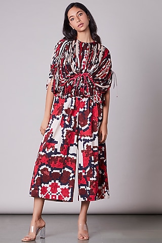 Multi-Colored Hand Micro Pleated Blouse With Print by Saaksha & Kinni