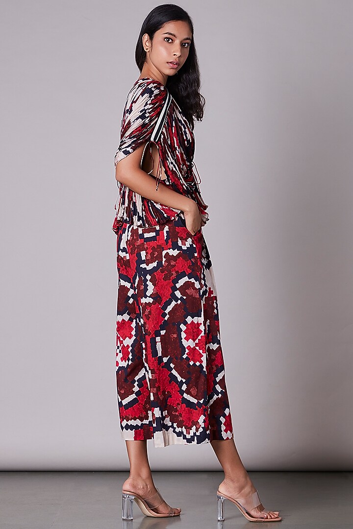 Multi-Colored Hand Micro Pleated Blouse With Print by Saaksha & Kinni at Pernia's Pop Up Shop