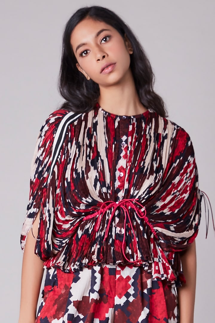 Multi-Colored Hand Micro Pleated Blouse With Print by Saaksha & Kinni at Pernia's Pop Up Shop