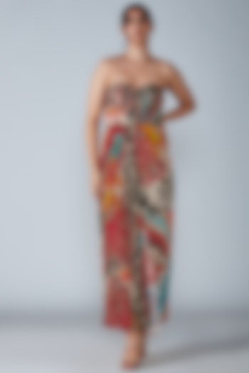 Multi-Coloured Abstract Printed Maxi Dress by Saaksha & Kinni