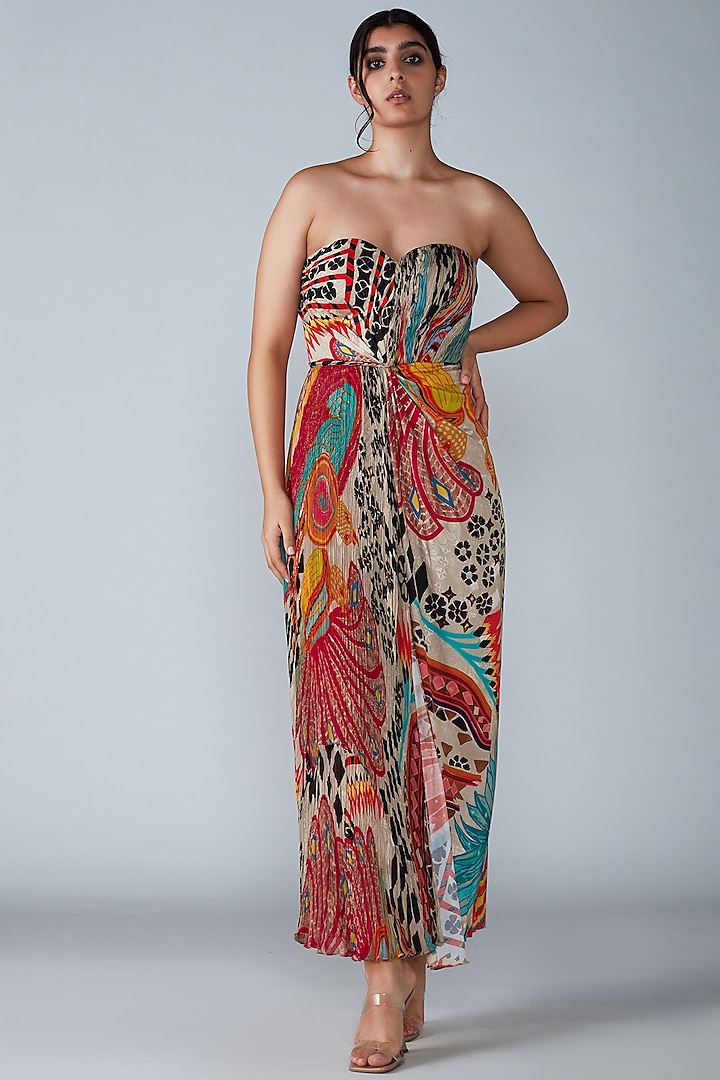 Multi-Coloured Abstract Printed Maxi Dress by Saaksha & Kinni