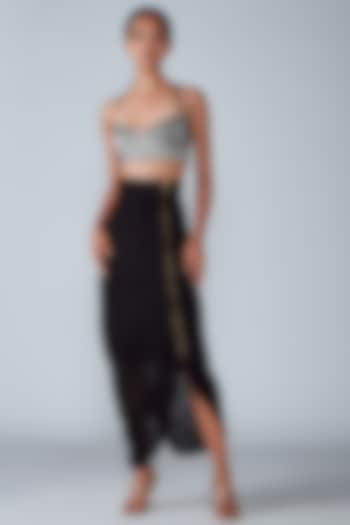 Black Cotton Silk Micro Pleated Skirt Set by Saaksha & Kinni at Pernia's Pop Up Shop