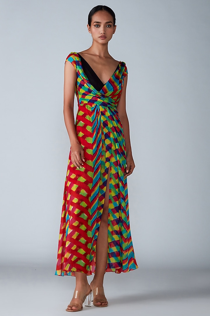 Multi-Coloured Chiffon Printed Dress by Saaksha & Kinni