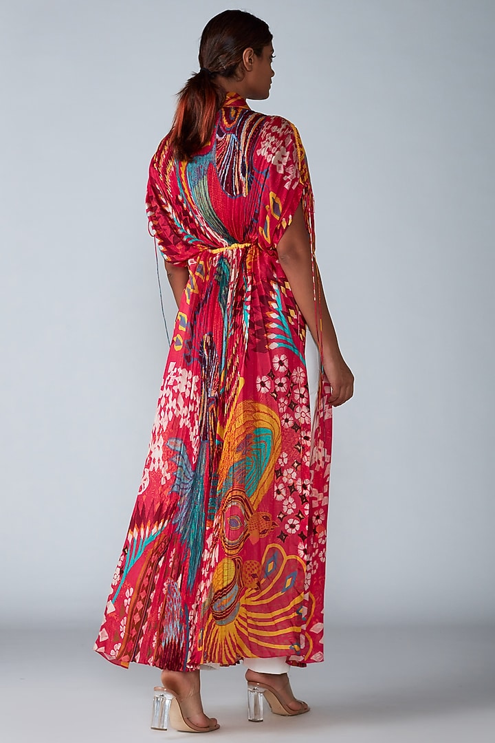 Fuchsia Printed & Hand Embroidered Kaftan Jacket Set by Saaksha & Kinni at Pernia's Pop Up Shop