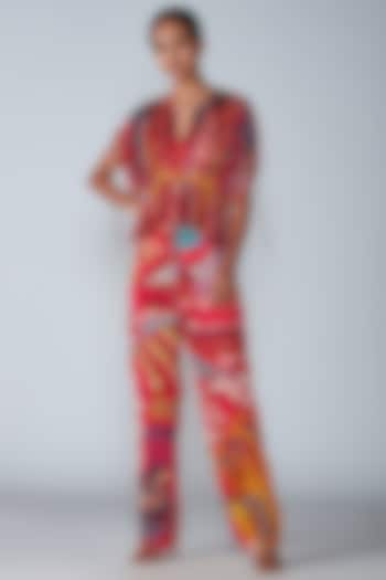 Pink Abstract Printed High-Waisted Pant Set by Saaksha & Kinni at Pernia's Pop Up Shop