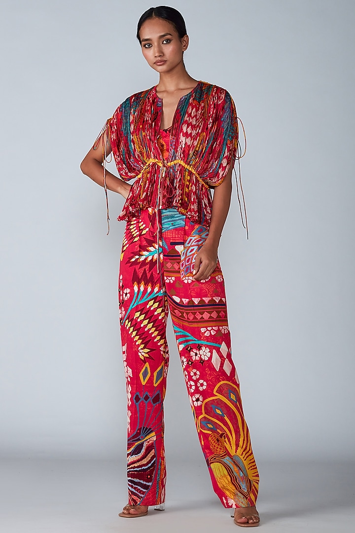 Pink Abstract Printed High-Waisted Pant Set by Saaksha & Kinni at Pernia's Pop Up Shop