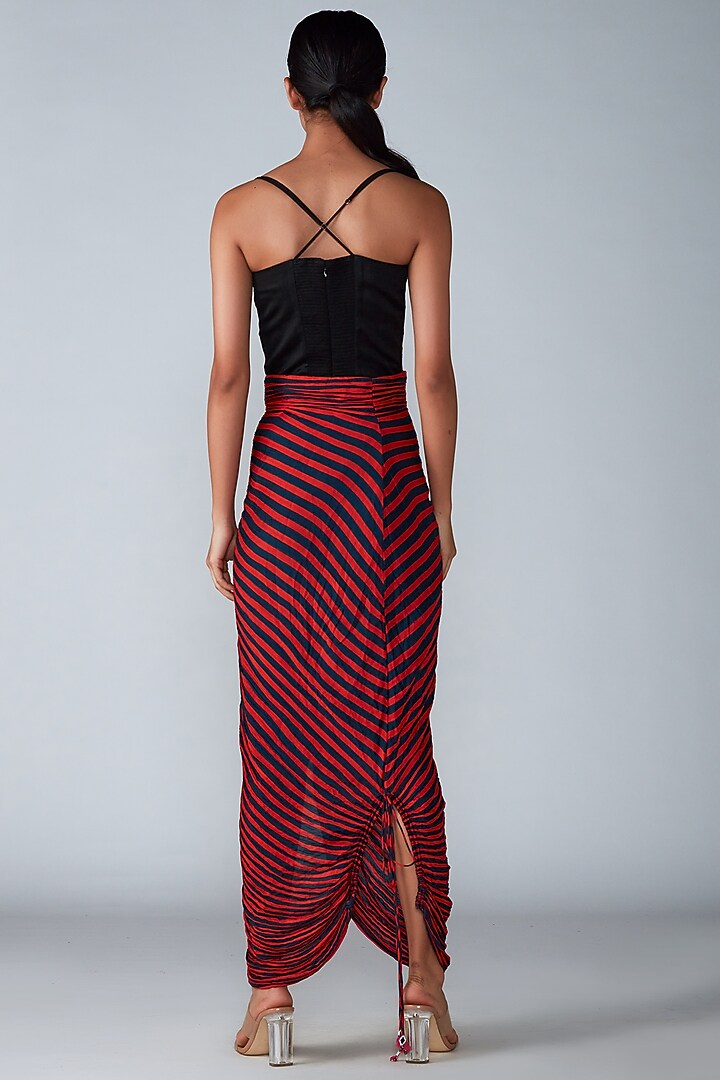 Red & Navy Hand Micro-Pleated Skirt Set by Saaksha & Kinni at Pernia's Pop Up Shop