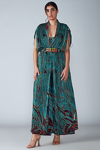 Pink Printed Kaftan Jacket Set by Saaksha & Kinni
