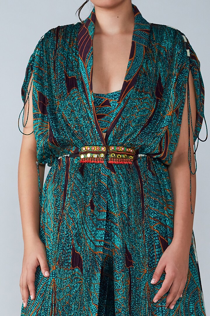 Pink Printed Kaftan Jacket Set by Saaksha & Kinni at Pernia's Pop Up Shop