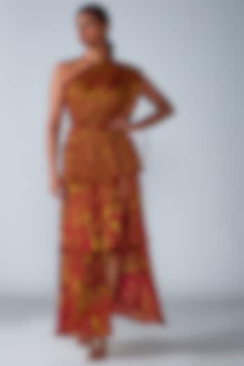 Pink & Yellow Hand Micro-Pleated Three-Tiered Saree Dress by Saaksha & Kinni
