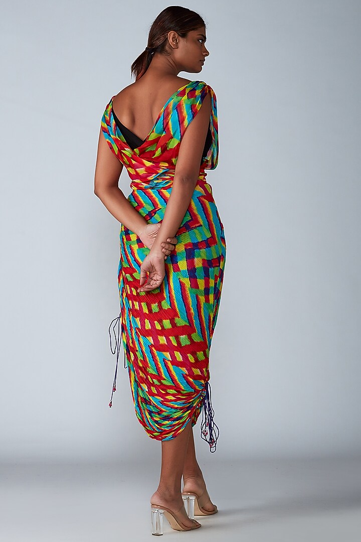 Multi-Colored Cotton Silk Printed Pleated Skirt Set by Saaksha & Kinni at Pernia's Pop Up Shop