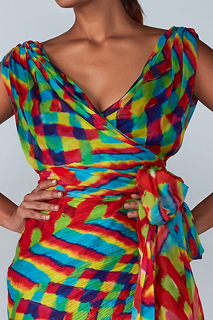 Multi-Colored Cotton Silk Printed Pleated Skirt Set by Saaksha & Kinni at Pernia's Pop Up Shop